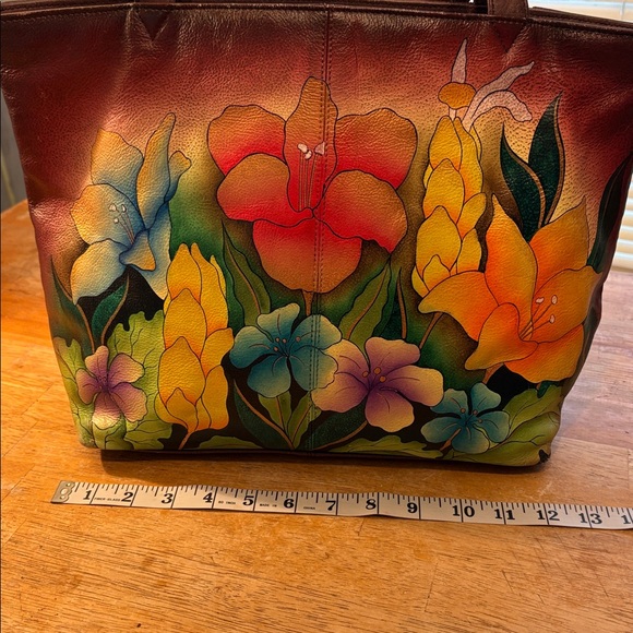 Anuschka Handpainted Leather Satchel Shoulder Bag Floral - Picture 5 of 9